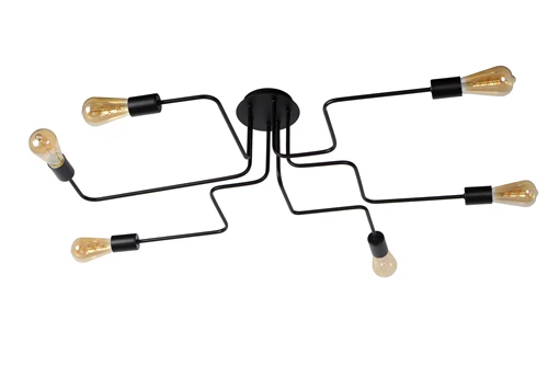 Lucide LESTER - Plafonnier - 6xE27 - Noir - éteint